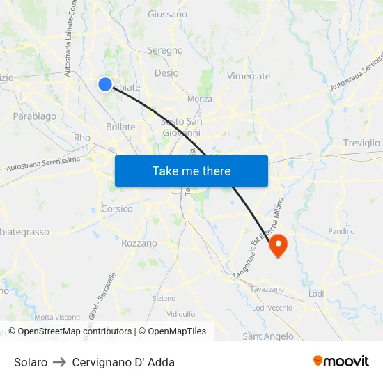 Solaro to Cervignano D' Adda map