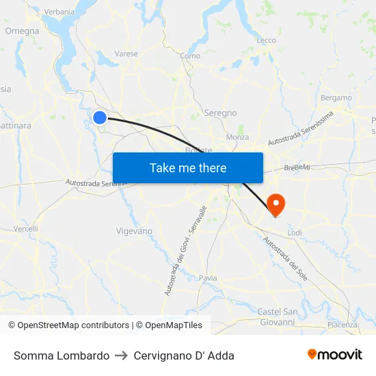 Somma Lombardo to Cervignano D' Adda map