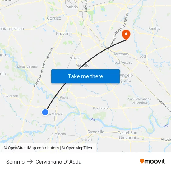Sommo to Cervignano D' Adda map