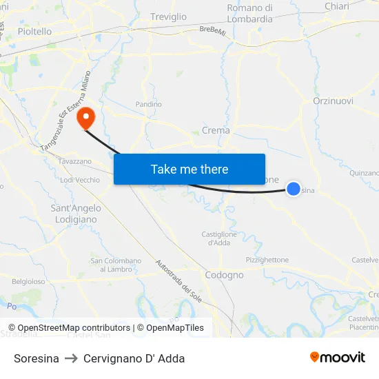 Soresina to Cervignano D' Adda map