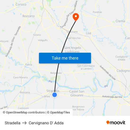 Stradella to Cervignano D' Adda map