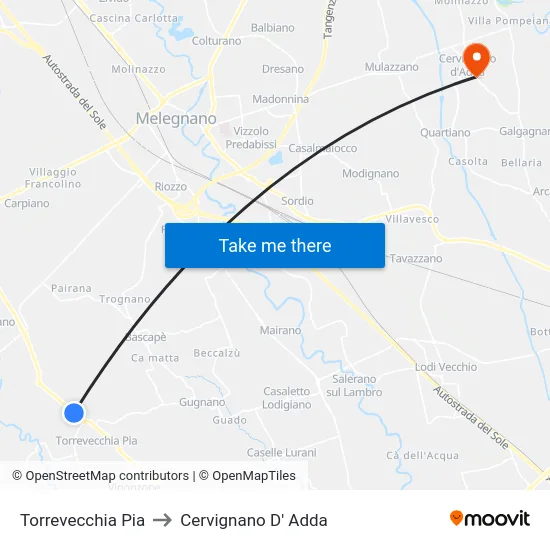 Torrevecchia Pia to Cervignano D' Adda map