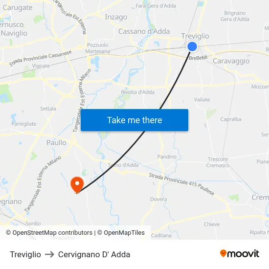 Treviglio to Cervignano D' Adda map