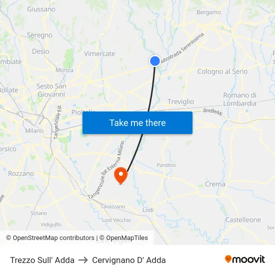 Trezzo Sull' Adda to Cervignano D' Adda map