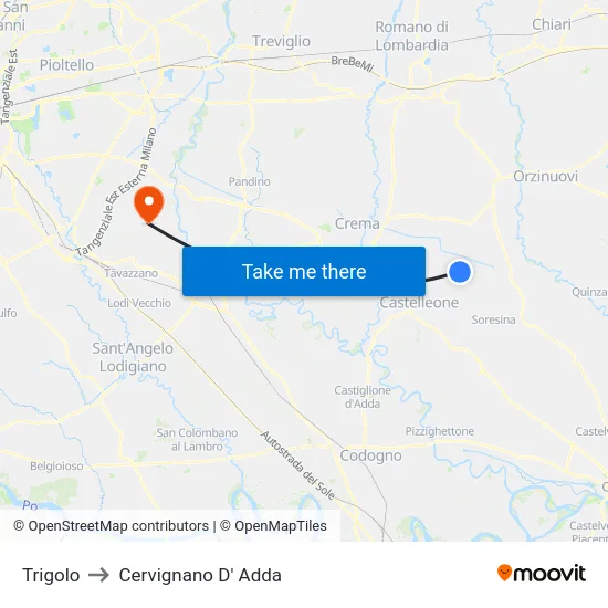 Trigolo to Cervignano D' Adda map