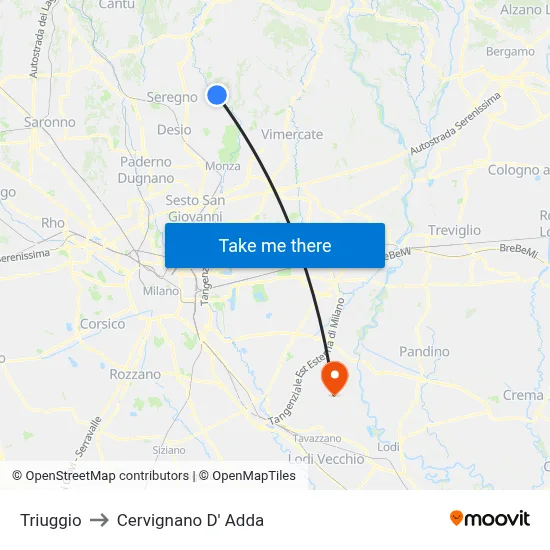 Triuggio to Cervignano d'Adda map