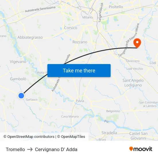 Tromello to Cervignano D' Adda map