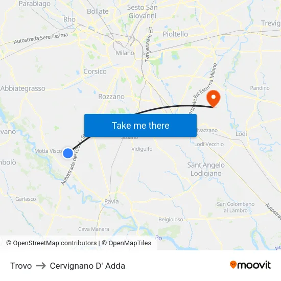 Trovo to Cervignano d'Adda map