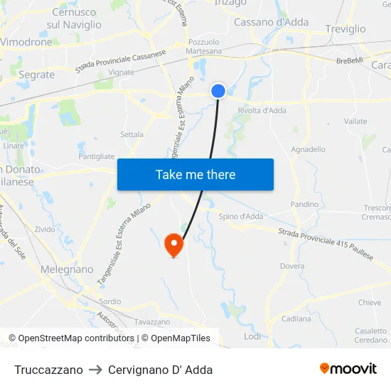 Truccazzano to Cervignano D' Adda map