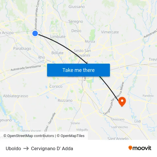 Uboldo to Cervignano D' Adda map