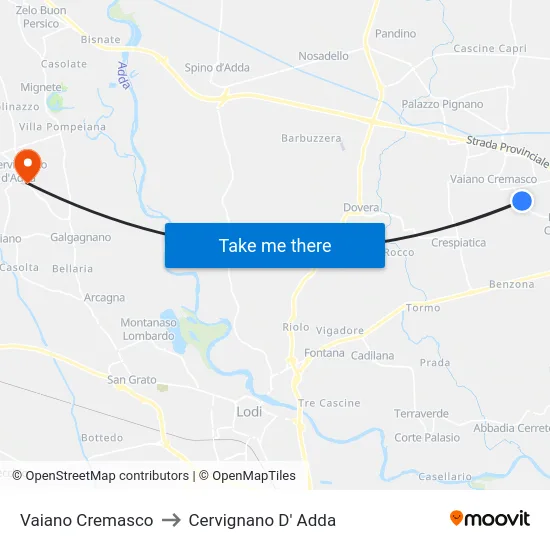 Vaiano Cremasco to Cervignano D' Adda map