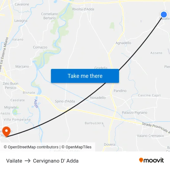 Vailate to Cervignano D' Adda map