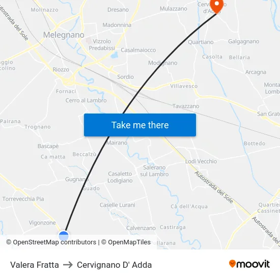 Valera Fratta to Cervignano D' Adda map