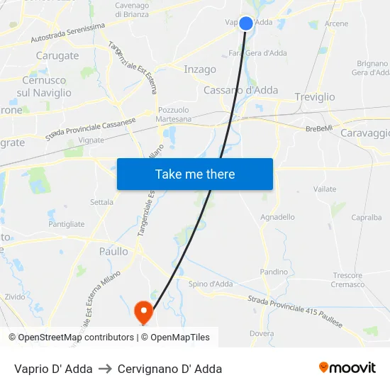 Vaprio D' Adda to Cervignano D' Adda map