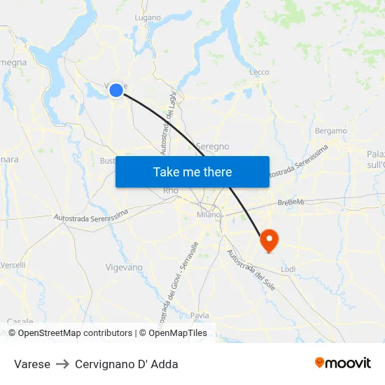 Varese to Cervignano d'Adda map