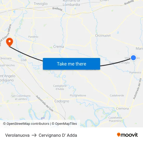 Verolanuova to Cervignano D' Adda map