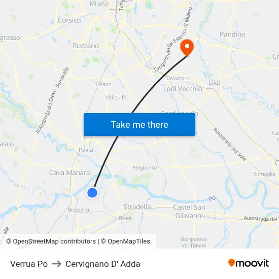 Verrua Po to Cervignano d'Adda map