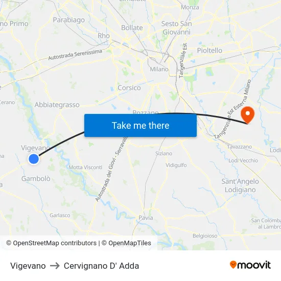 Vigevano to Cervignano D' Adda map