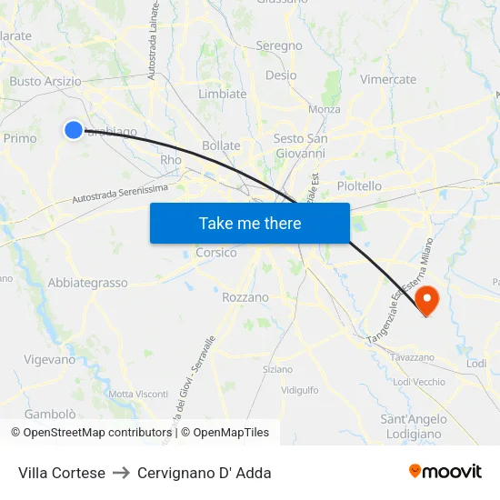 Villa Cortese to Cervignano D' Adda map