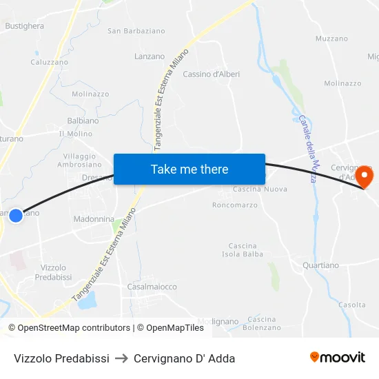 Vizzolo Predabissi to Cervignano D' Adda map