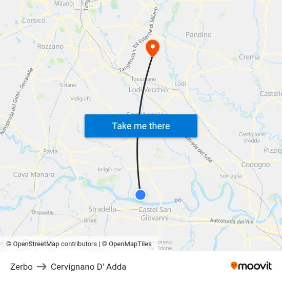 Zerbo to Cervignano d'Adda map