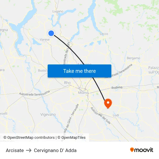 Arcisate to Cervignano d'Adda map