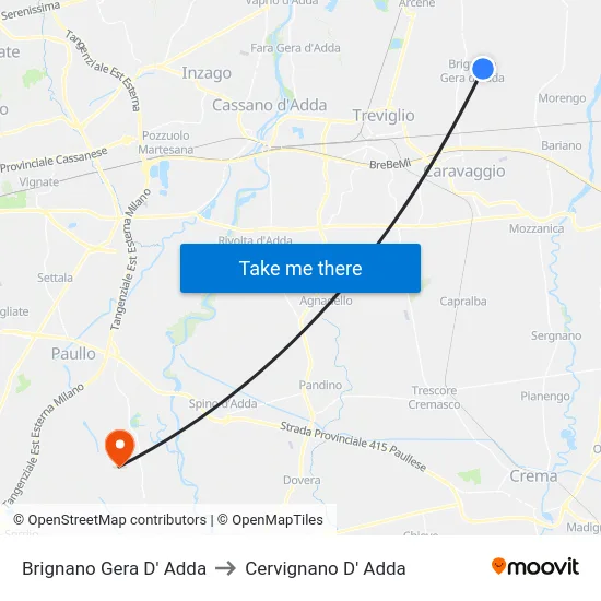 Brignano Gera D' Adda to Cervignano D' Adda map