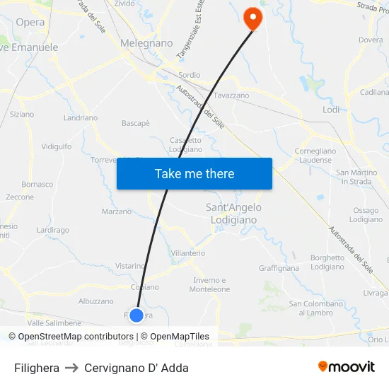 Filighera to Cervignano D' Adda map