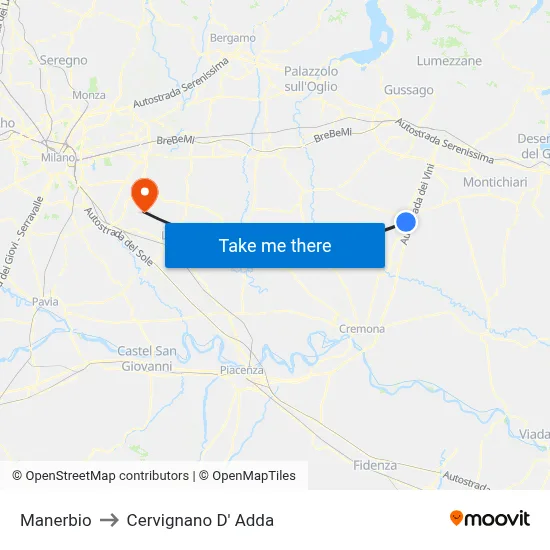 Manerbio to Cervignano d'Adda map