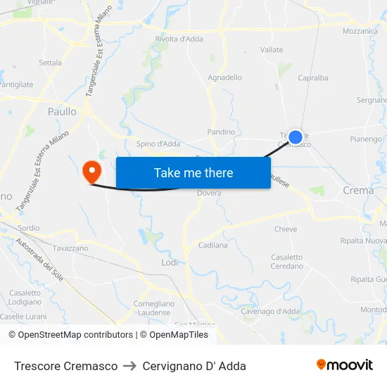 Trescore Cremasco to Cervignano D' Adda map