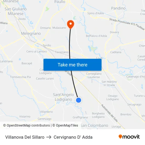 Villanova Del Sillaro to Cervignano d'Adda map