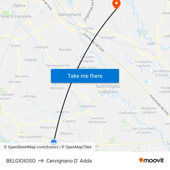 BELGIOIOSO to Cervignano D' Adda map