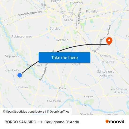 Borgo San Siro to Cervignano d'Adda map