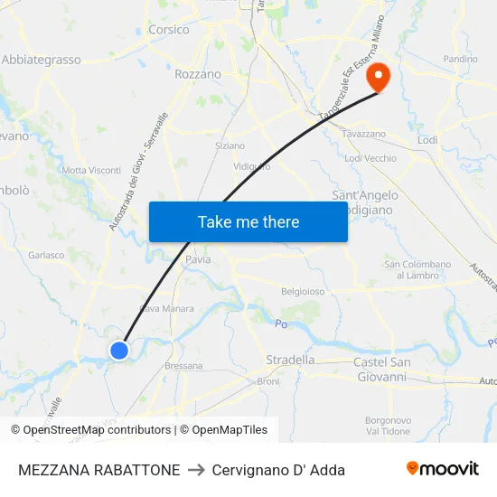 MEZZANA RABATTONE to Cervignano D' Adda map