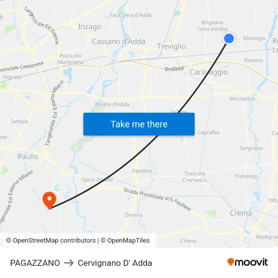 PAGAZZANO to Cervignano D' Adda map