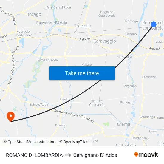 ROMANO DI LOMBARDIA to Cervignano D' Adda map