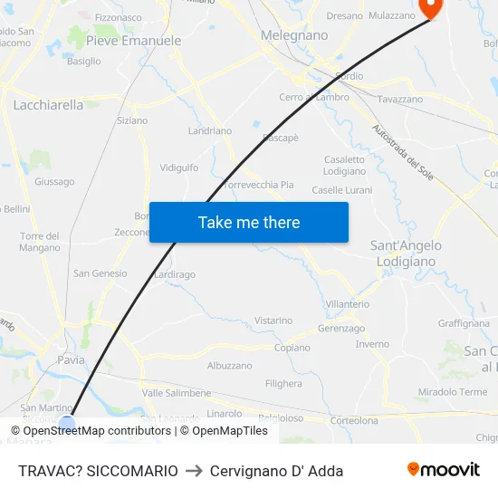 Travacò Siccomario to Cervignano d'Adda map