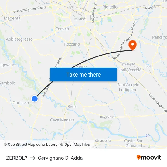 Zerbol to Cervignano d'Adda map
