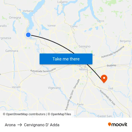 Arona to Cervignano D' Adda map