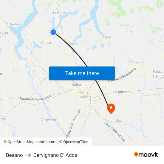 Besano to Cervignano D' Adda map