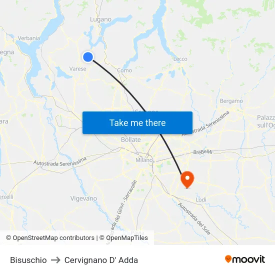 Bisuschio to Cervignano D' Adda map