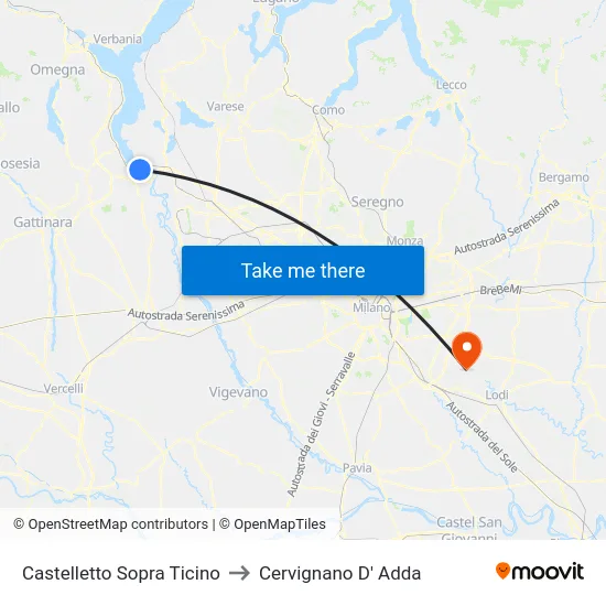 Castelletto Sopra Ticino to Cervignano D' Adda map