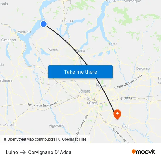 Luino to Cervignano D' Adda map