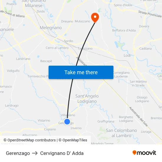 Gerenzago to Cervignano d'Adda map