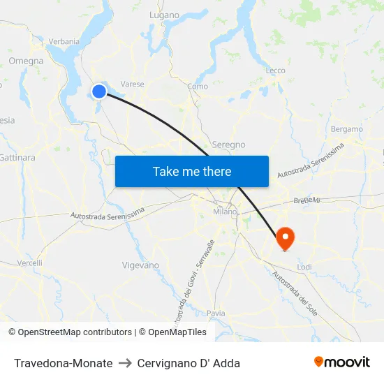 Travedona-Monate to Cervignano D' Adda map