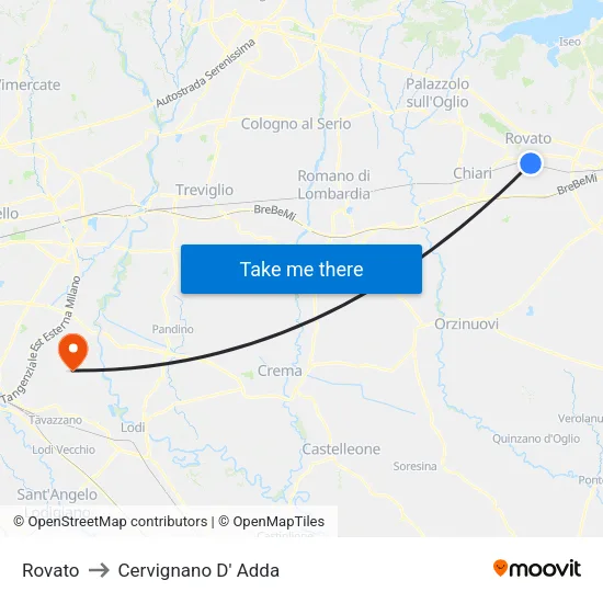 Rovato to Cervignano D' Adda map