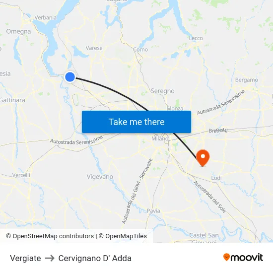 Vergiate to Cervignano D' Adda map