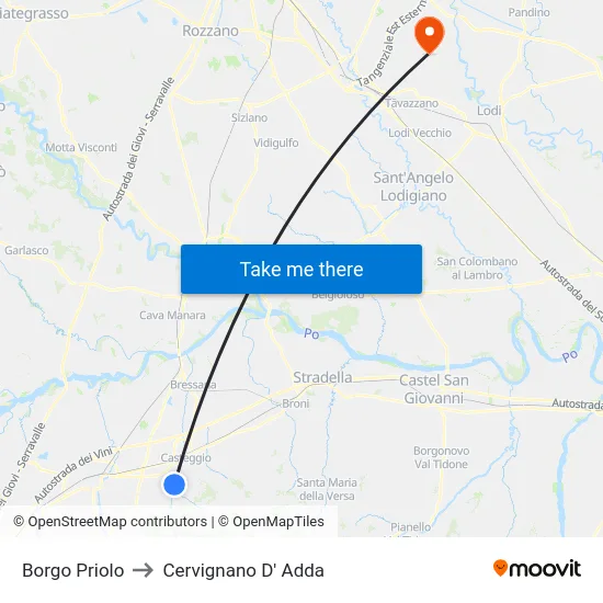 Borgo Priolo to Cervignano D' Adda map