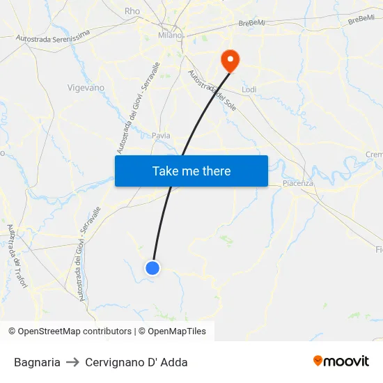 Bagnaria to Cervignano d'Adda map
