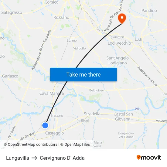 Lungavilla to Cervignano d'Adda map